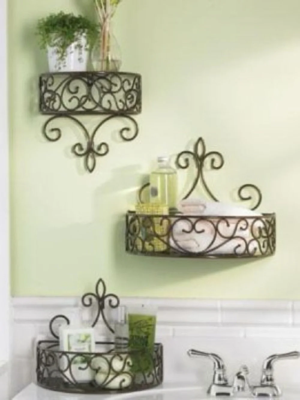 Princess House Meridian Collection Decorative Iron 3-Tier Wall Basket Shelves